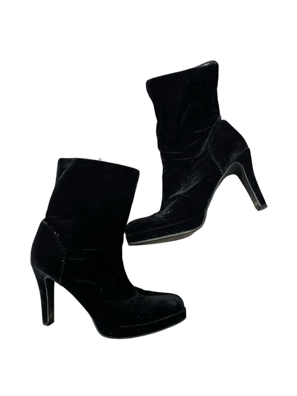 Tabu Vintage Style Velvet Almond Toe Ankle Black Heeled Boots